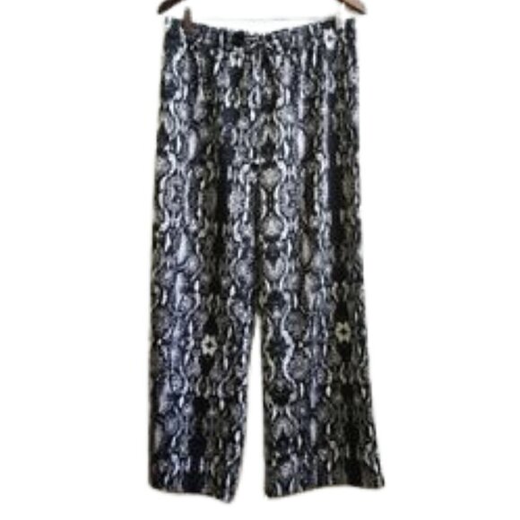 CALVIN KLEIN Black and white python snake print wide leg pants - Picture 2 of 8